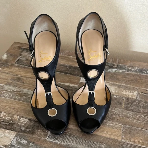 Christian Louboutin Black Heels with T-Strap Design - Picture 4 of 5